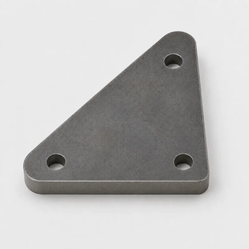 Waterjet-cut mild steel triangular gusset plate with three holes